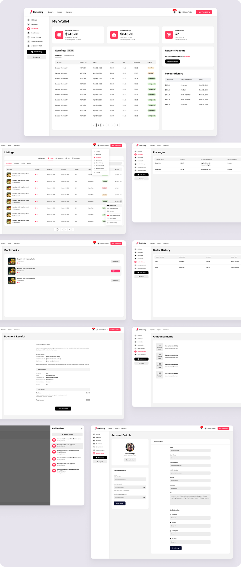 OneListing listings management dashboard